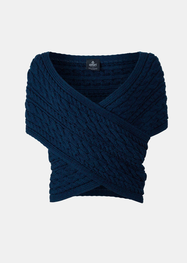 Blackwatch Aran Cable Crossover Wrap With Buttons