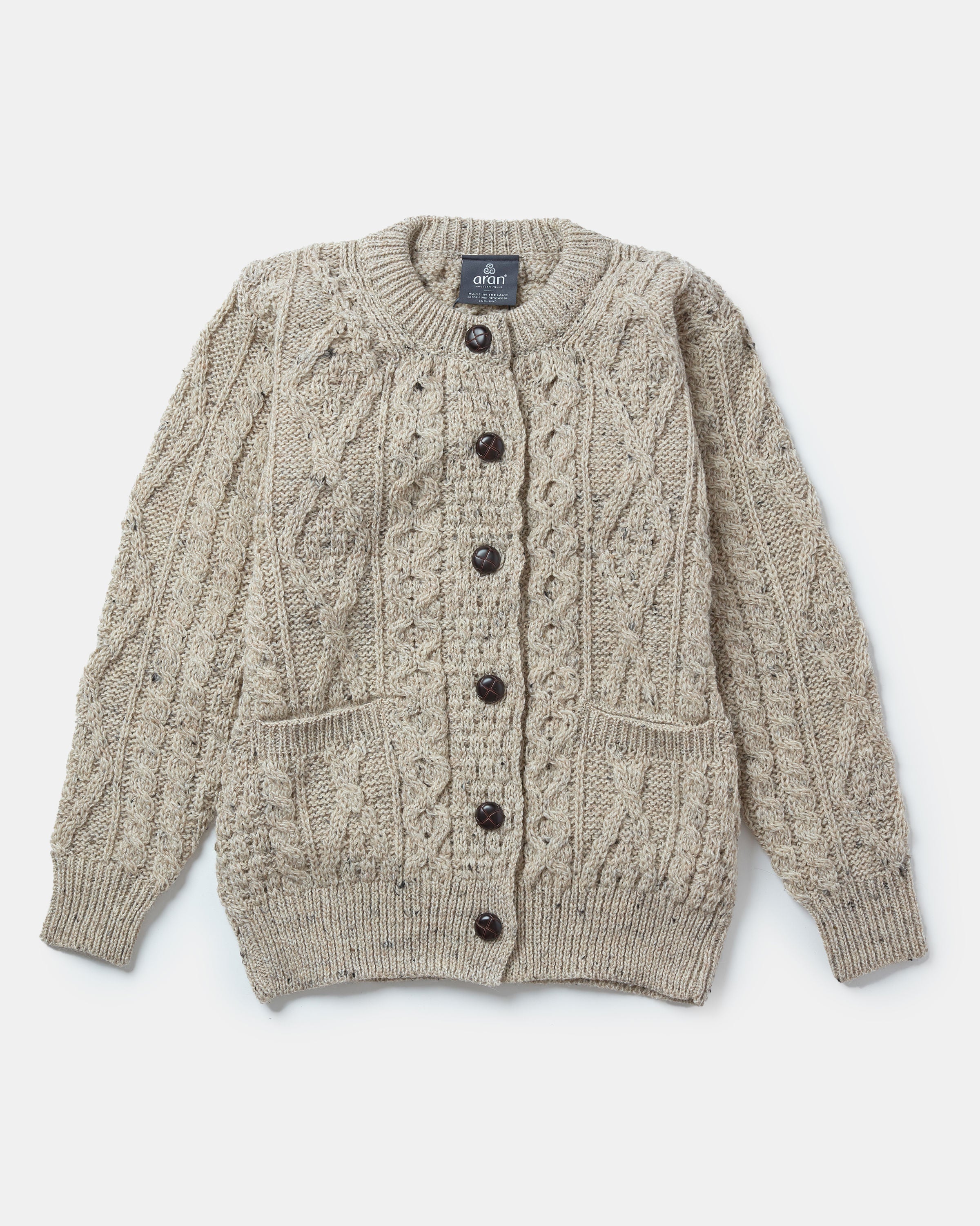 Aran Woollen Mills Pure Wool Aran Cardigan | Oatmeal