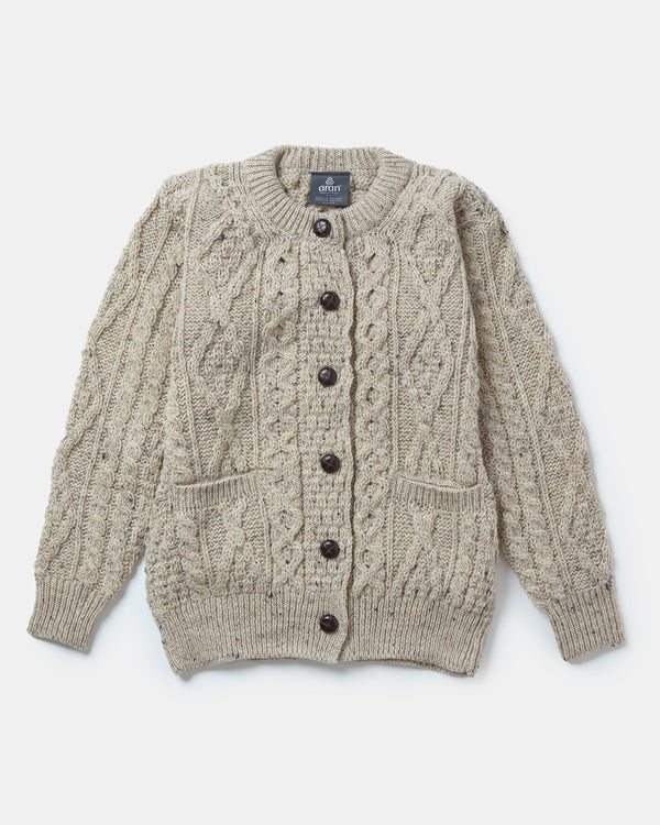 Aran Woollen Mills Pure Wool Aran Cardigan | Oatmeal