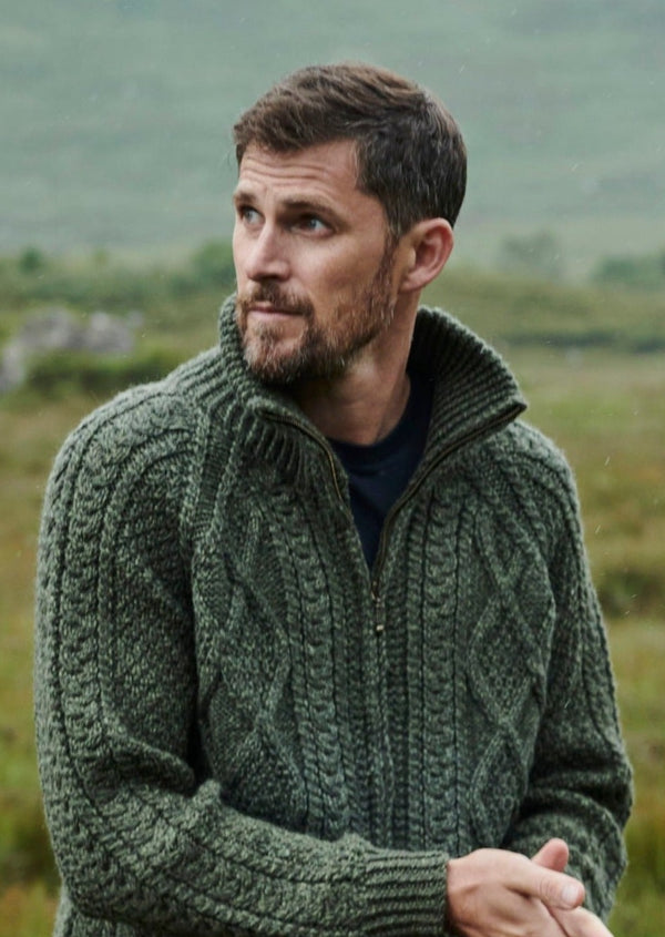 Aran Woollen Mills Hand Knit Cardigan | Green