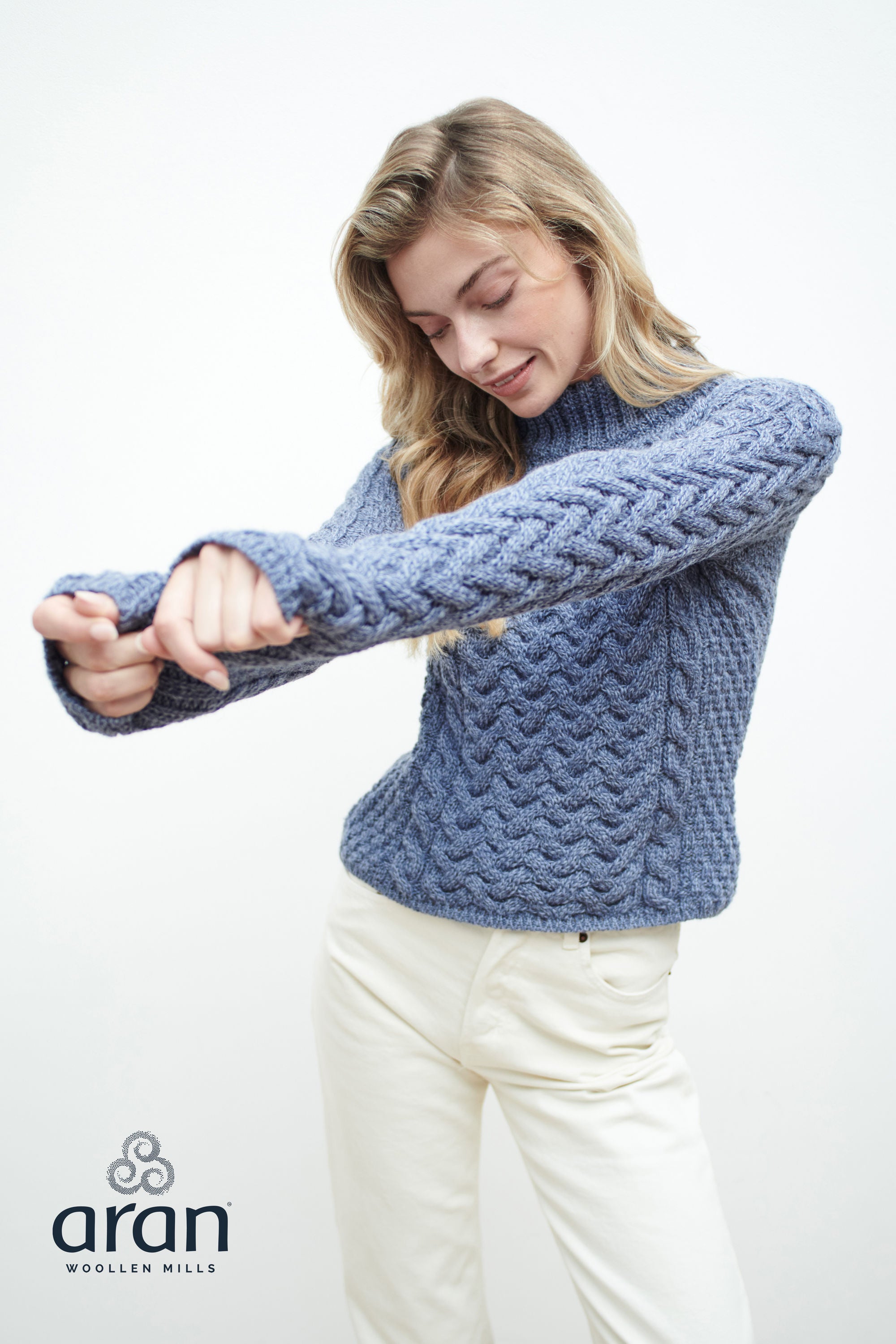 Aran Crafted Denim Crew Neck Sweater