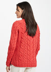 Listowel Ladies Aran Cabled Sweater - Coral