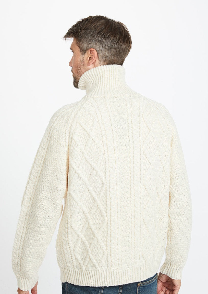 Aran Hand Knit Natural Men's Cardigan