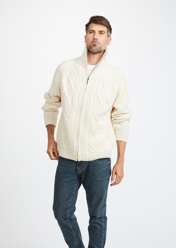 Handknit Men's Aran Cardigan - Natural