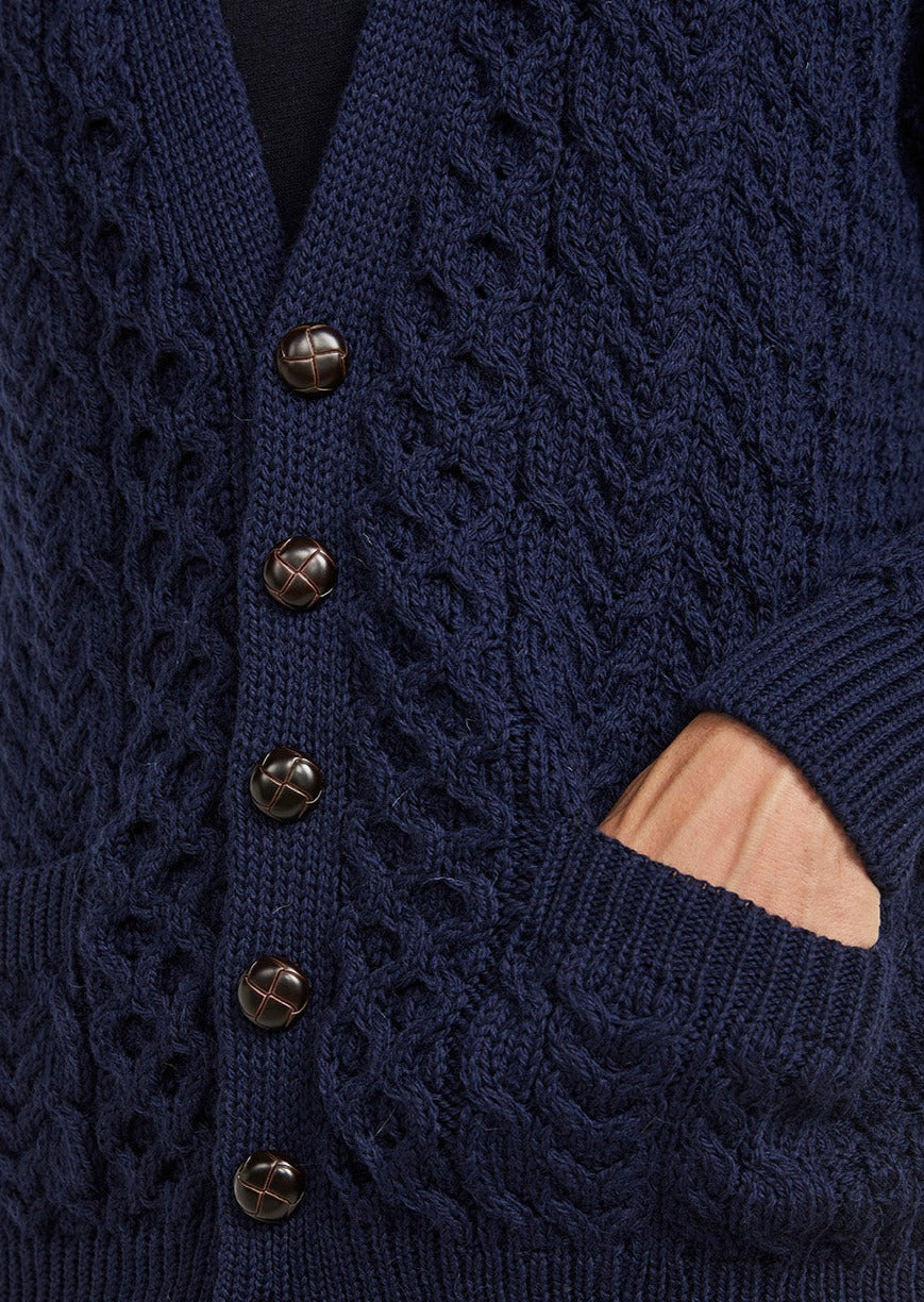 Aran Men's V-Neck Cardigan - Navy