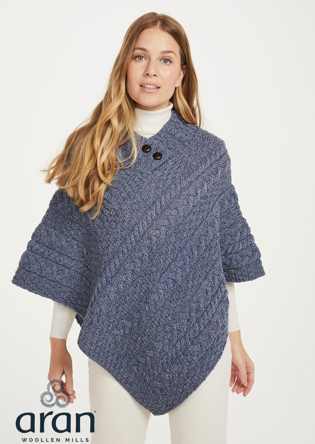 Denim Cable Knit Aran Poncho