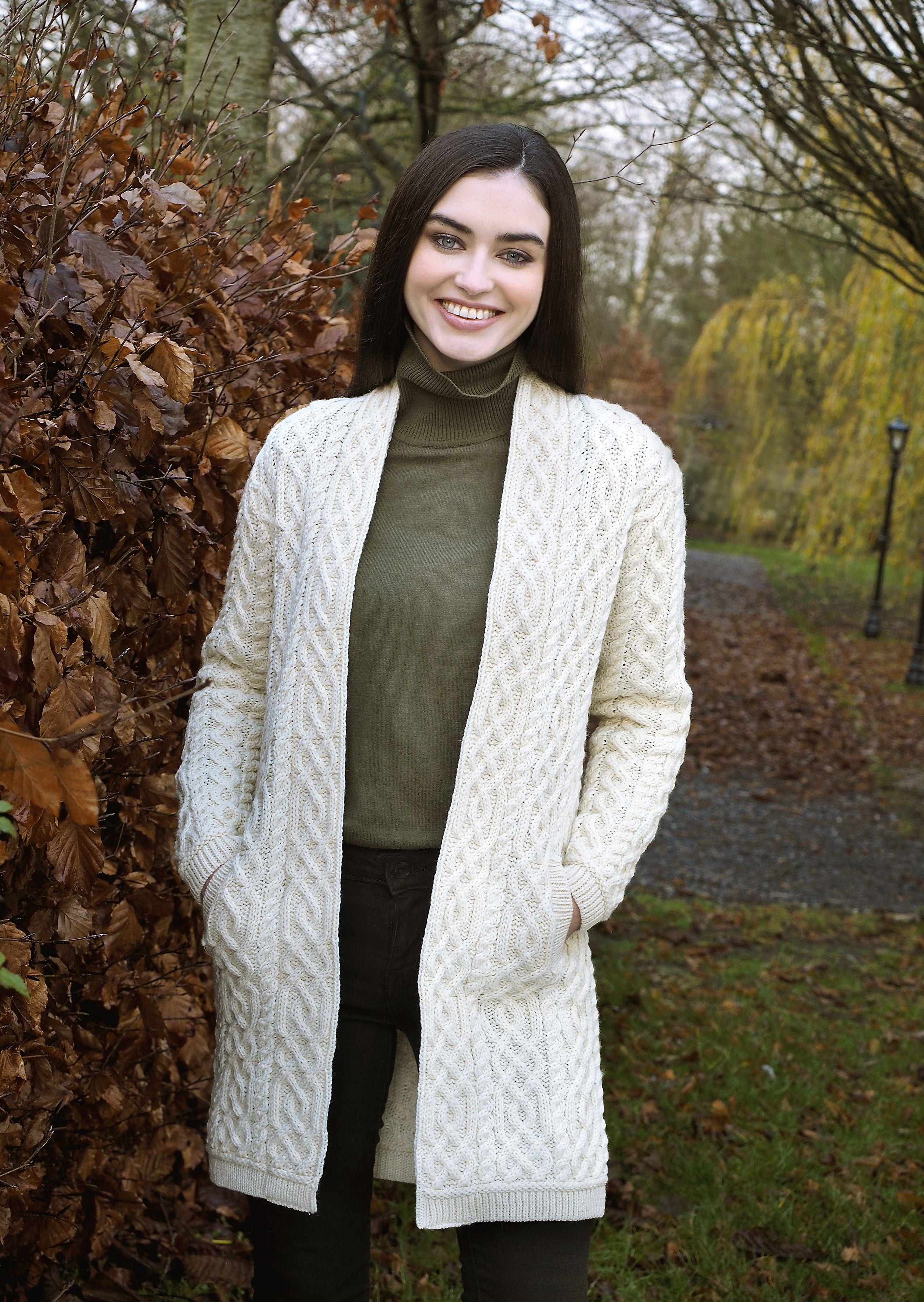 Aran Celtic Braid Edge Coat Natural