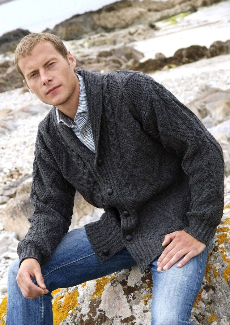 Aran Crafts Charcoal Button Cardigan