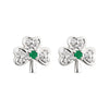 14K White Gold Diamond & Emerald Shamrock Stud Earrings