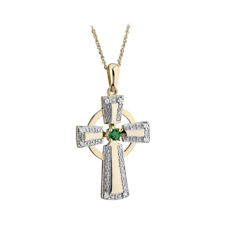 Solvar 14K Gold Diamond & Emerald Cross Pendant S46426