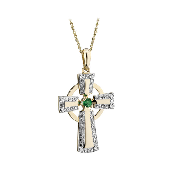 Solvar 14K Gold Diamond & Emerald Cross Pendant S46426