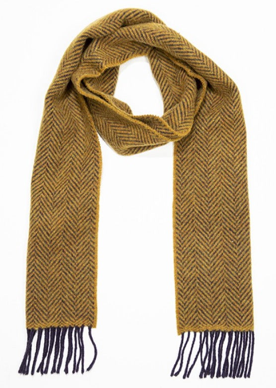 John Hanly Navy Mustard Herringbone Scarf 2444