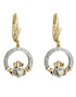 Gold Diamond Claddagh Drop Earrings