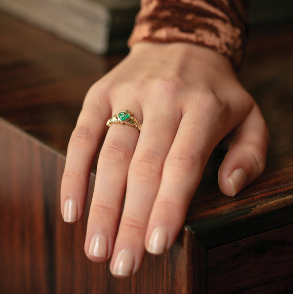 14K Gold Claddagh Emerald Ring