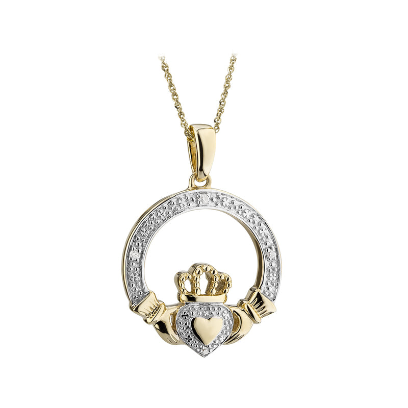 Solvar 14K Gold Diamond Claddagh Pendant S46424