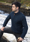 Mens Navy Half Zip Aran Crafts Sweater 