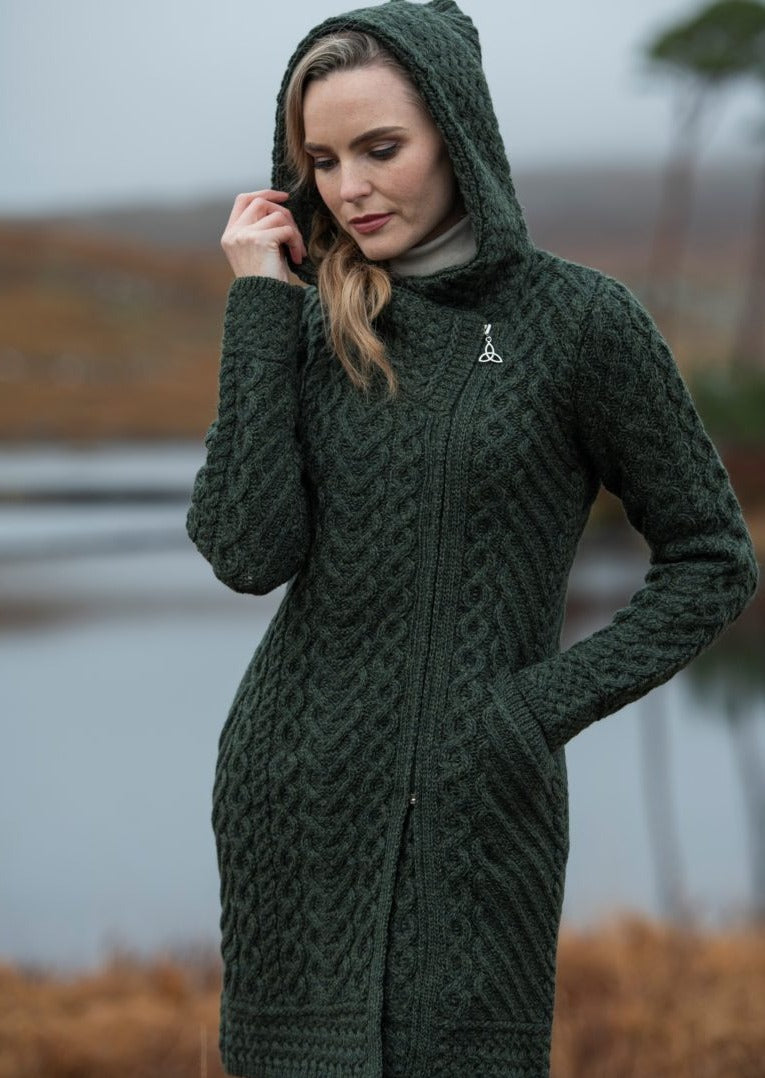 Aran Crafts Heart Design Green Hooded Coat