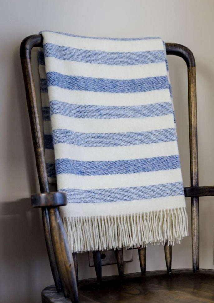 John Hanly Merino Denim & White Stripe Blanket