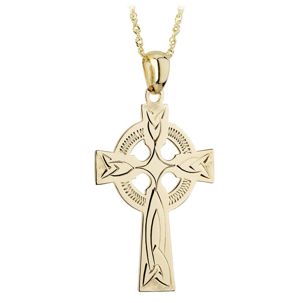 14K Gold Hand Engraved Celtic Cross Pendant