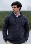 Dublin Shawl Collar Cormonant Blue Aran Sweater