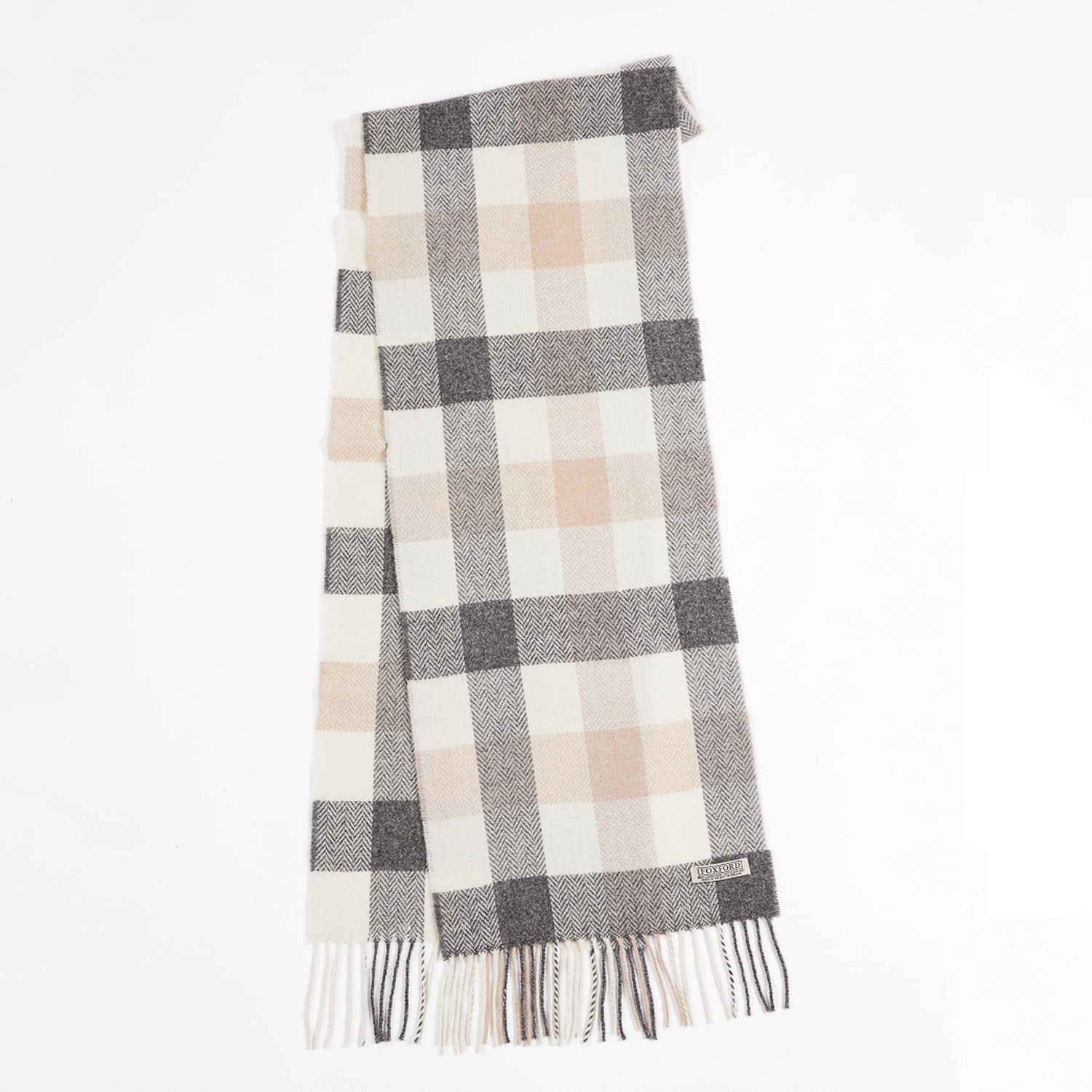 Foxford Neutral Block Check Scarf