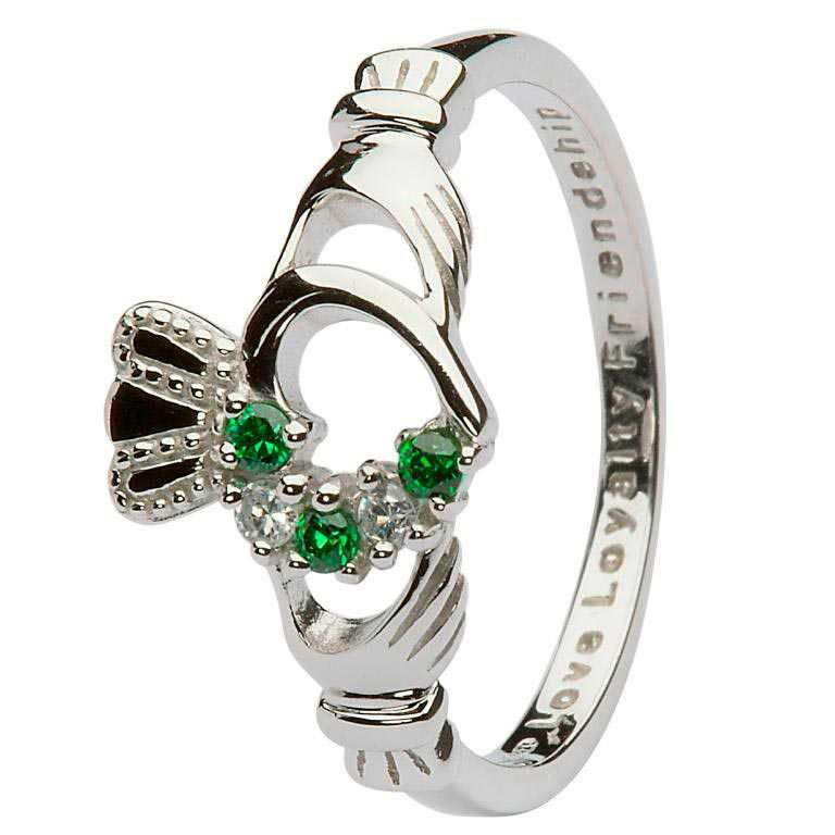 Sterling Silver Green Claddagh Ring