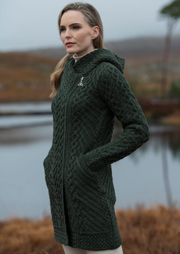 Aran Crafts Heart Design Green Hooded Coat