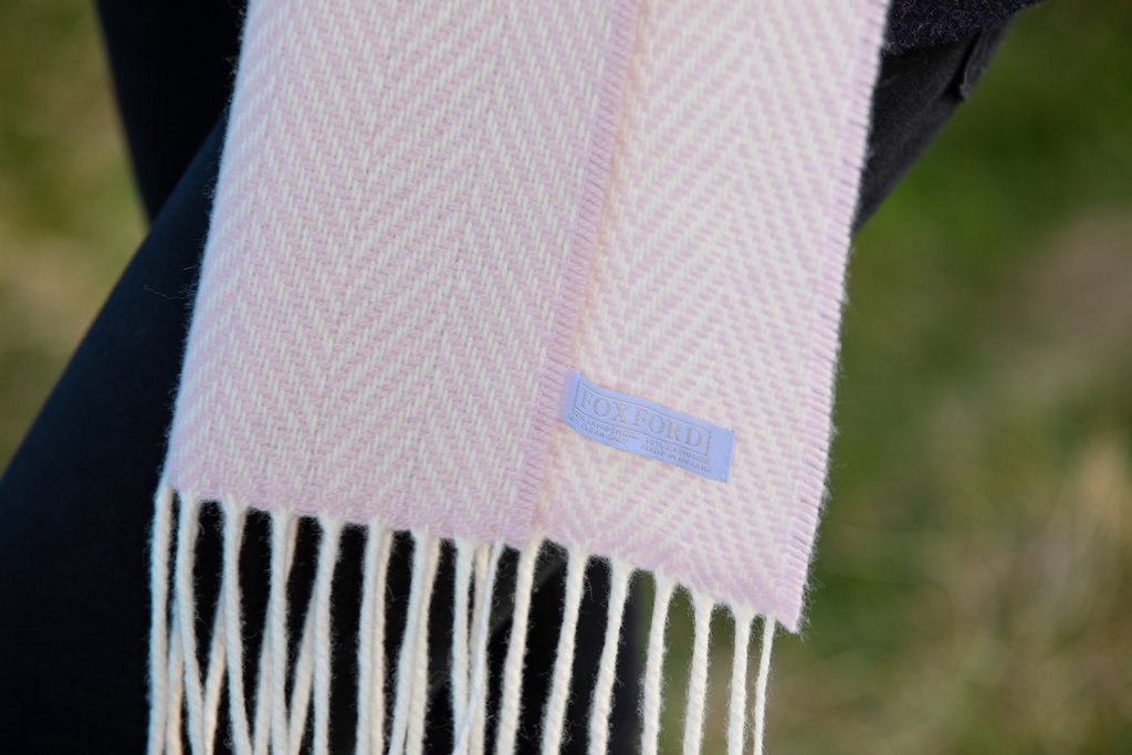 Foxford Pink And White Herringbone Scarf