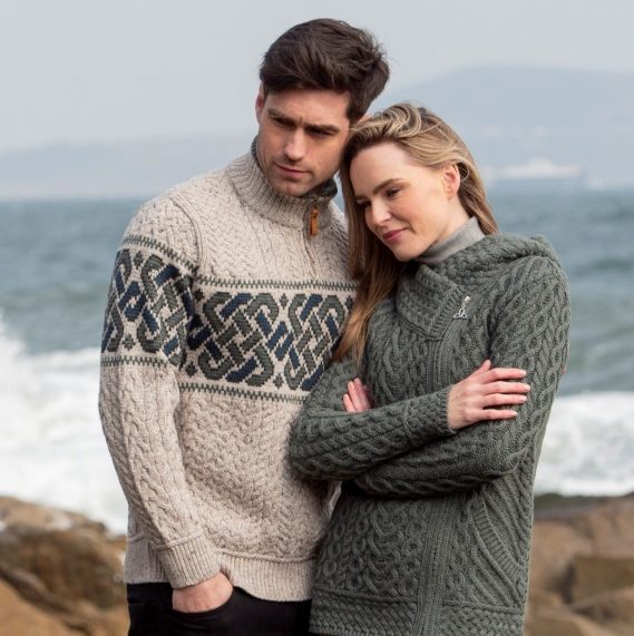 Aran Green Heart Hooded Cardigan