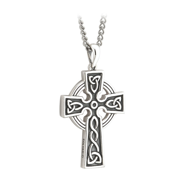 Silver Double Side Oxidised Cross On Steel Chain