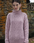 Super Soft Funnel Neck Aran Sweater - Pink