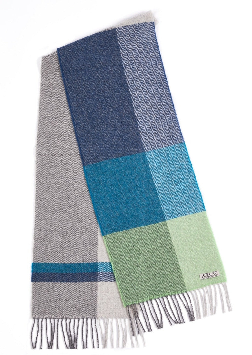 Foxford Green Block Stripe Lambswool Scarf