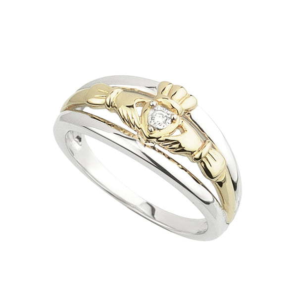 Gold & Silver Diamond Claddagh Ring