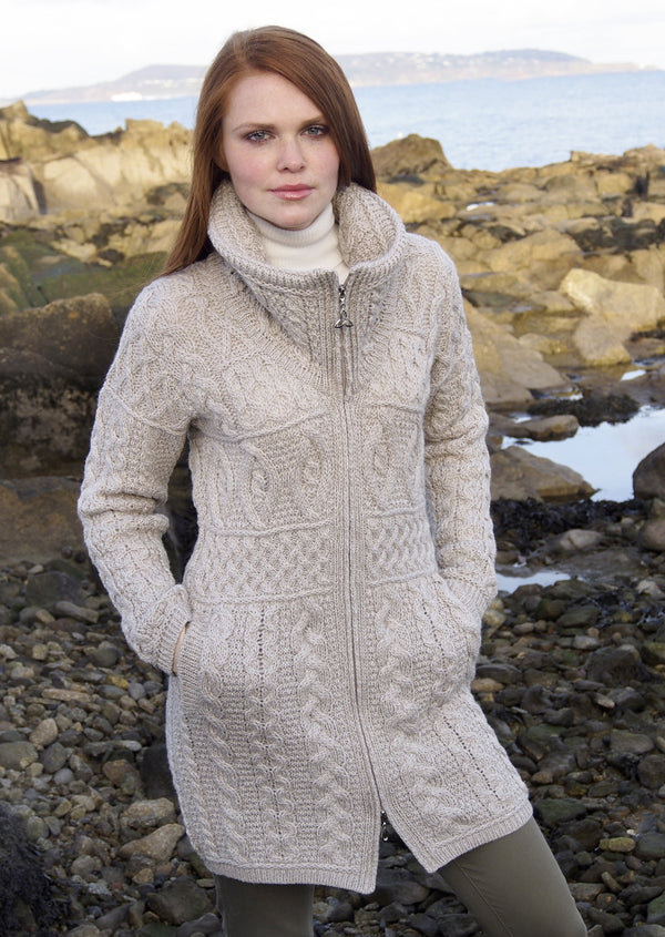 Aran Crafts Double Collar Sweater Coat 