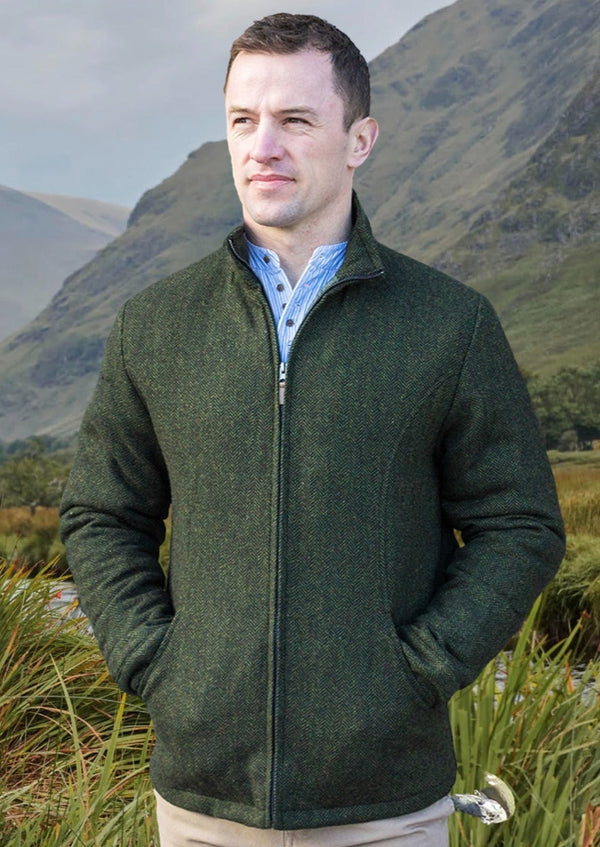 Men's Donegal Full Zip Green Herringbone Jacket