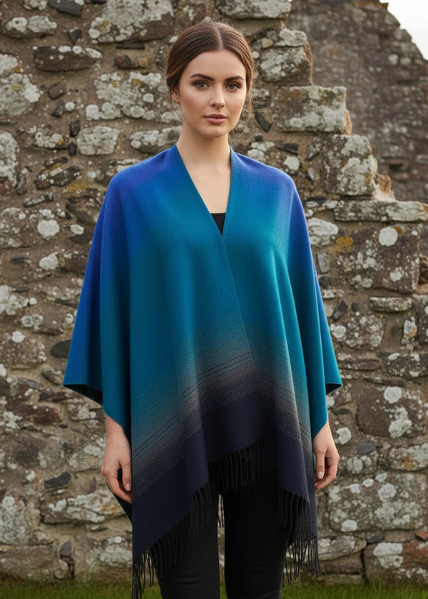 Jimmy Hourihan Fringed Shawl with Shadow Rainbow Design