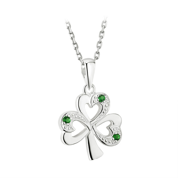 Solvar Sterling Silver Syn Emerald Shamrock Pendant S44558