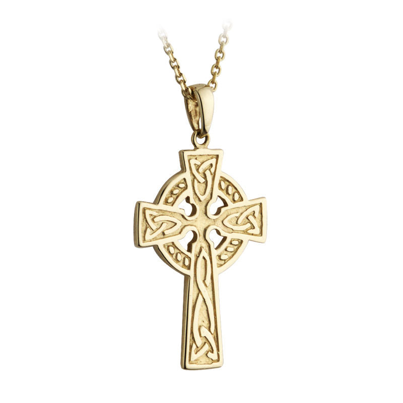 Gold Double Sided Celtic Irish Cross Pendant