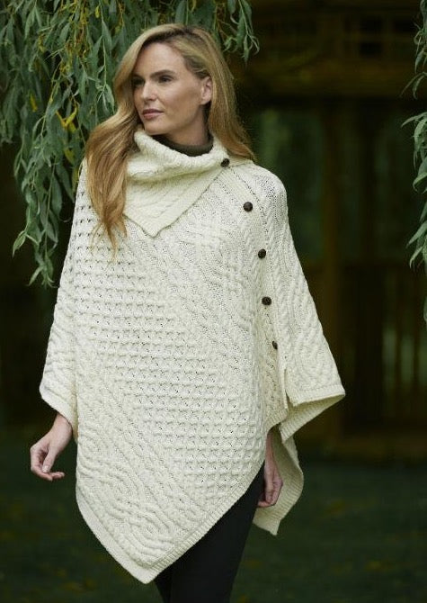 Aran Tipperary Cowl Neck Natural Poncho