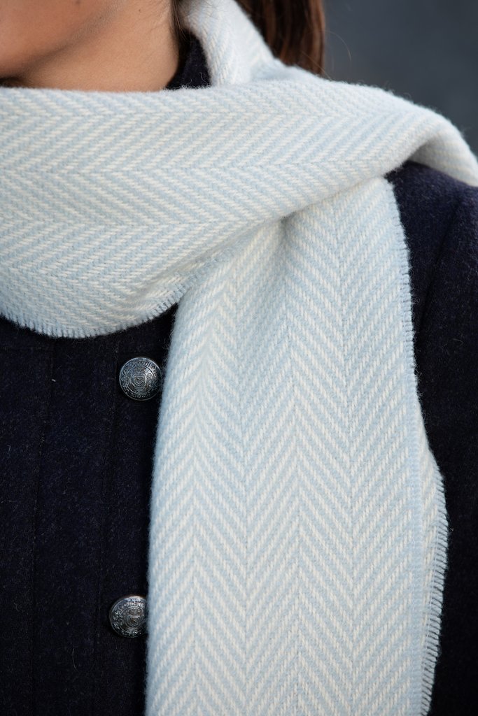 Foxford Blue & White Herringbone Cashmere Scarf