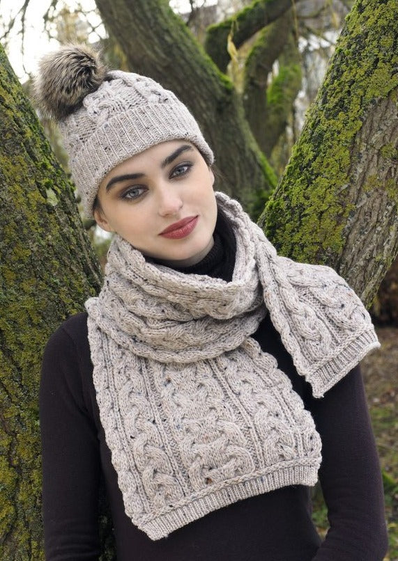 Aran Chunky Cable Knit Oatmeal Scarf