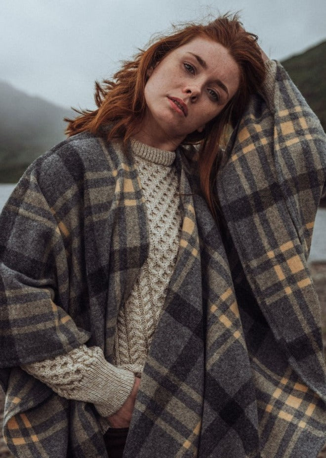 John Hanly Lambswool Grey Check Sue Cape