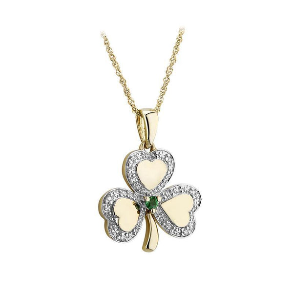 10K Gold Diamond & Emerald Shamrock Pendant