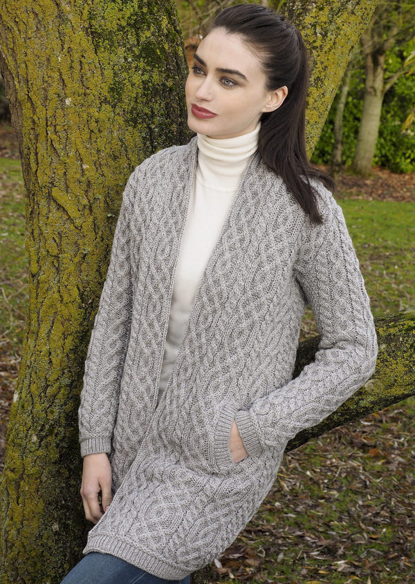 Aran Crafts Celtic Braid Edge To Edge Coat Grey 