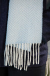 Foxford Merino Cashmere Scarf | Blue & White Herringbone