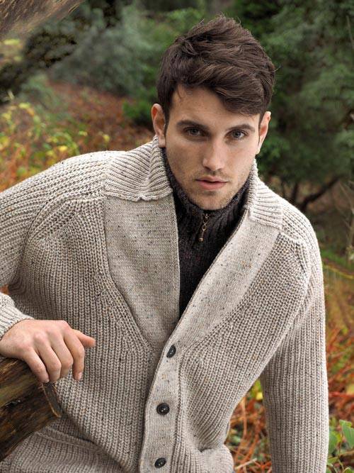 Aran Crafts Ribbed Gents Oatmeal Cardigan - Skellig Gift Store