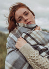 Oversized Merino Scarf Natural Grey Brown Plaid