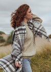 Oversized Merino Scarf Natural Grey Brown Plaid