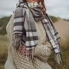 Oversized Merino Scarf Natural Grey Brown Plaid
