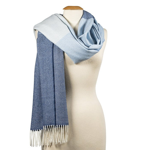 Oversized Merino Scarf White Denim Navy Stripe